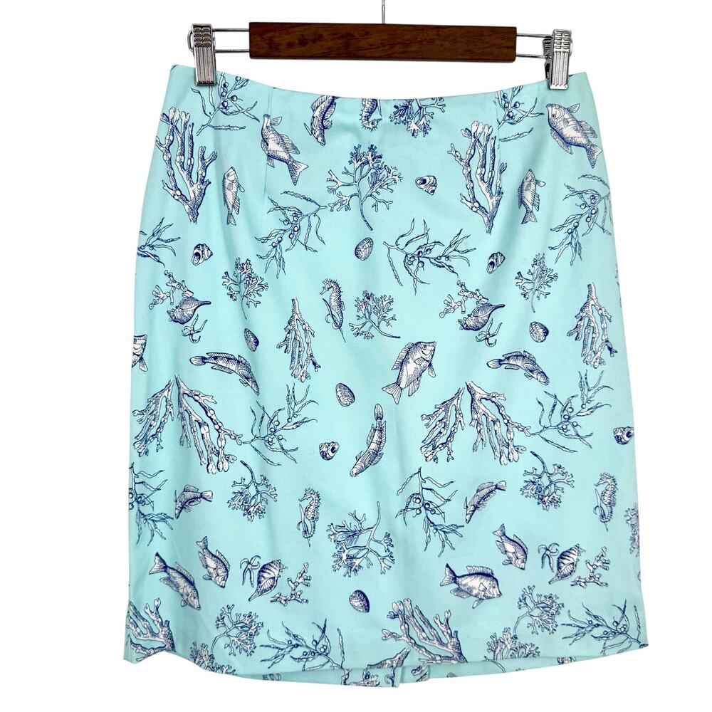 NEW NWT Talbots Sz 8 Blue Ocean Tropical Beach Skirt Nautical Hawaii Mature